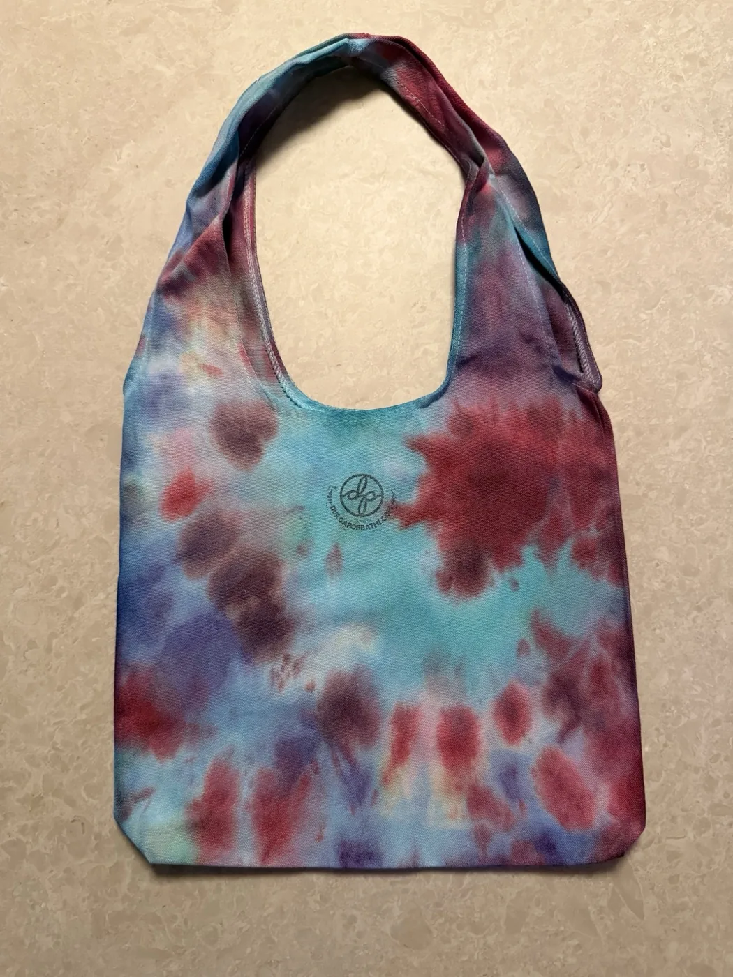 Berry and teal ice-dyed tote